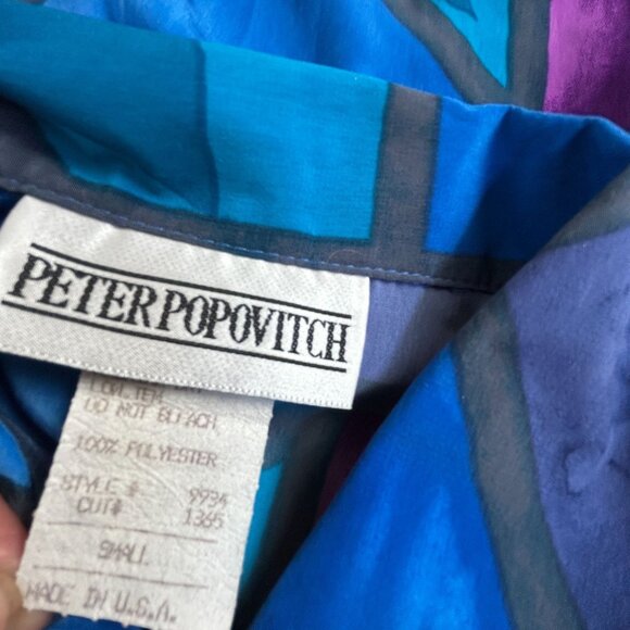 Vintage 90s Peter Popovitch Womens Abstract Print Button-Up Shirt Small Blue - Picture 3 of 8